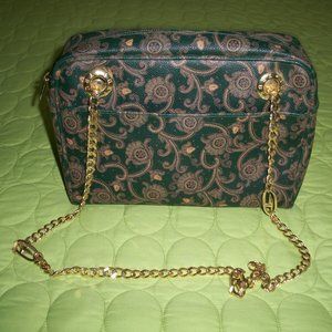 Trussardi Dark Green with Tan Floral Paisley Pattern Bag